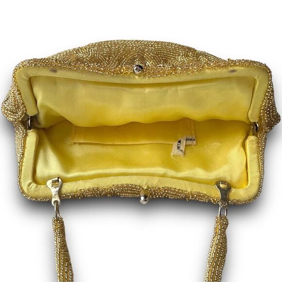 Vintage 1950’s Gold Hand Beaded Sequin Evening Bag Handbag Clutch - Picture 5 of 11